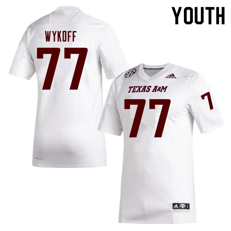 Youth #77 Matthew Wykoff Texas A&M Aggies College Football Jerseys Sale-White - Click Image to Close